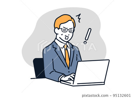 Vector illustration material of a manager shocked in front of a PC 95132601