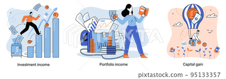 Capital gain, portfolio income, investment income. Investments and bonds, cash flow, mutual fund Capital gain, portfolio income, investment income. Investments and bonds, cash flow, mutual fund 95133357