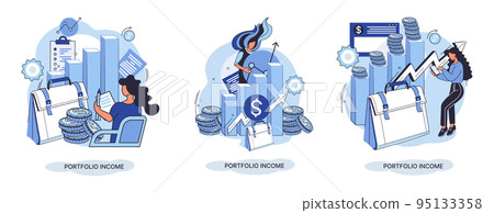 Investment portfolio with dollars or currency, buy or sell trading, market exchange value concept Investment portfolio with dollars or currency, buy or sell trading, market exchange value concept 95133358