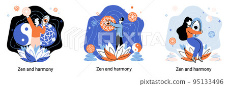 Zen and harmony metaphor, meditation practice. Balance, harmony and mindfulness concept. Calm person relaxing Zen and harmony metaphor, meditation practice. Balance, harmony and mindfulness concept. Calm person relaxing 95133496