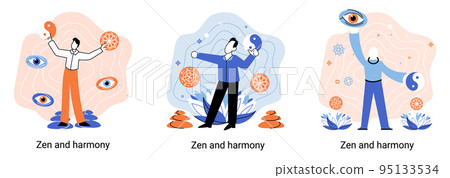Zen and harmony metaphor, meditation practice. Balance, harmony and mindfulness concept. Calm person relaxing Zen and harmony metaphor, meditation practice. Balance, harmony and mindfulness concept. Calm person relaxing 95133534