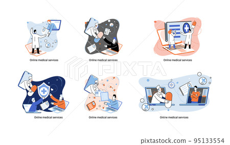 Online medical services website and mobile applications, get professional medical consultations metaphor Online medical services website and mobile applications, get professional medical consultations metaphor 95133554