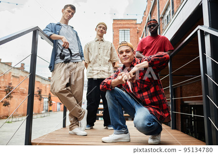 Group of Boys wearing Street Style Outdoors Group of Boys wearing Street Style Outdoors 95134780