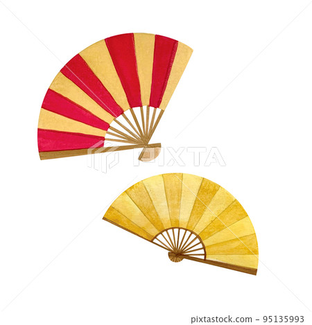 A single illustration of a fan drawn in watercolor A single illustration of a fan drawn in watercolor 95135993