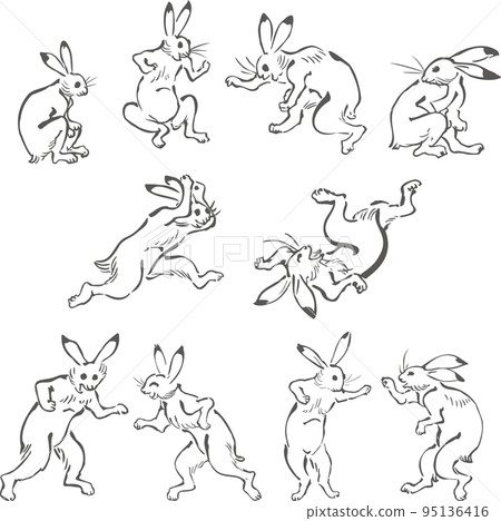 Bird and beast caricature rabbit illustration set 95136416