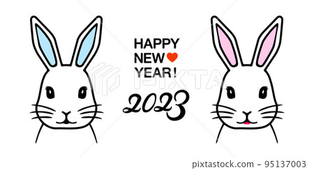 Child rabbit, parent rabbit, Happy New Year Simple and cute front face vector icon illustration 2023 New Year's card material 95137003