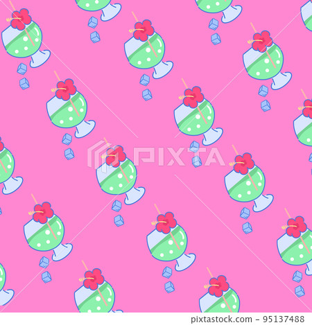 Girly anime design retro japanese city pop background pattern melon soda drink illustration 95137488