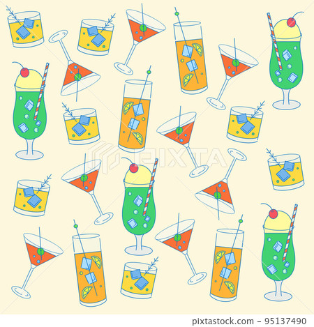 Illustration of refreshment cocktail drink alcohor in glass pattern bacjground. Illustration of refreshment cocktail drink alcohor in glass pattern bacjground. 95137490
