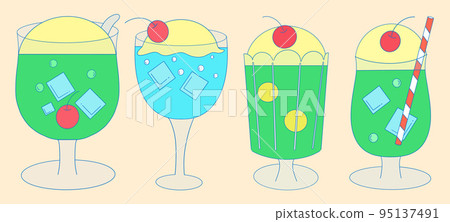 Set of illustration japanese cream soda drink in glass collection Set of illustration japanese cream soda drink in glass collection 95137491