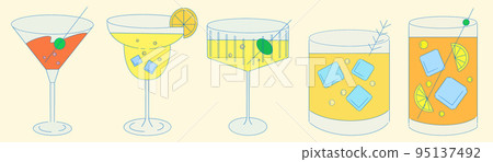 Set of illustration cocktail collection drink alcohor in glass Set of illustration cocktail collection drink alcohor in glass 95137492