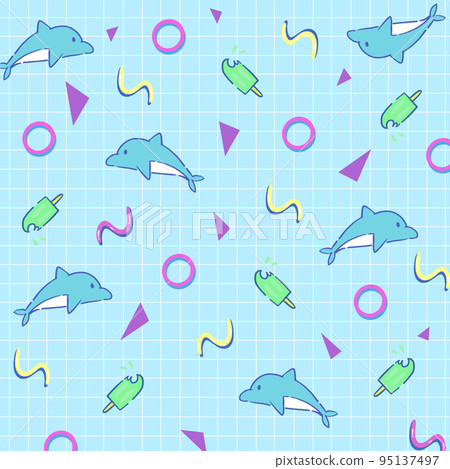 Dolphin and Ice cream cute illustration element in manga style pastel color Dolphin and Ice cream cute illustration element in manga style pastel color 95137497