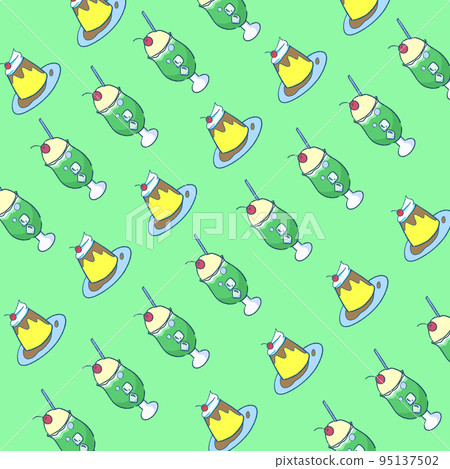 Cream soda and pudding sweet illustration girly anime design background pattern Cream soda and pudding sweet illustration girly anime design background pattern 95137502