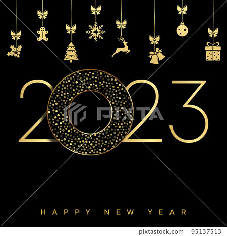 2023 Happy New Year and Merry Christmas card with golden text. Vector 95137513