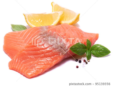 piece of salmon fillet isolated on white background piece of salmon fillet isolated on white background 95139356