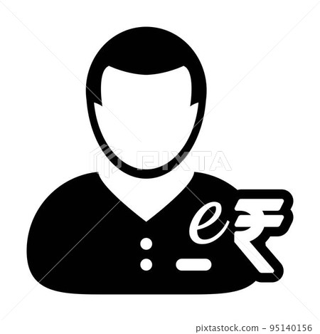 Male Person e-RUPI Indian e-rupee digital currency user symbol for transactions in a glyph pictogram illustration Male Person e-RUPI Indian e-rupee digital currency user symbol for transactions in a glyph pictogram illustration 95140156
