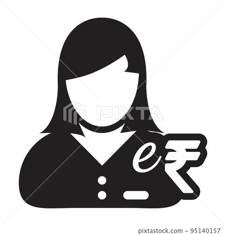 Female Person e-RUPI Indian e-rupee digital currency user symbol for transactions in a glyph pictogram illustration Female Person e-RUPI Indian e-rupee digital currency user symbol for transactions in a glyph pictogram illustration 95140157