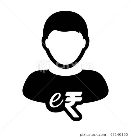 Male Person e-RUPI Indian e-rupee digital currency user symbol for transactions in a glyph pictogram illustration Male Person e-RUPI Indian e-rupee digital currency user symbol for transactions in a glyph pictogram illustration 95140160