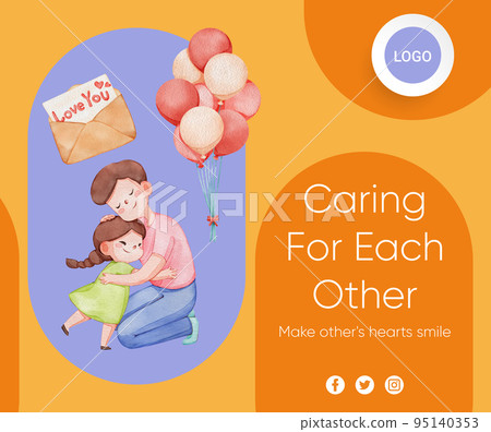 Facebook post template with girl child hug with love concpet,watercolor style Facebook post template with girl child hug with love concpet,watercolor style 95140353