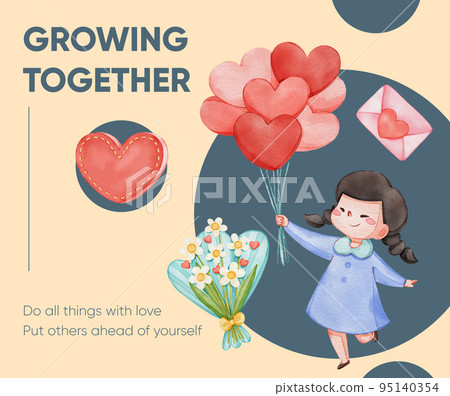 Facebook post template with girl child hug with love concpet,watercolor style Facebook post template with girl child hug with love concpet,watercolor style 95140354