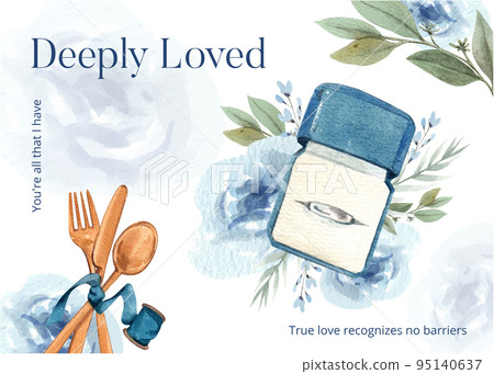 Postcard template with cozy chic wedding concpet,watercolor style 95140637