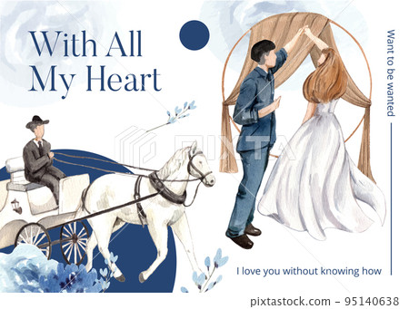 Postcard template with cozy chic wedding concpet,watercolor style 95140638