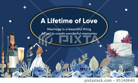 Blog banner template with cozy chic wedding concpet,watercolor style 95140640