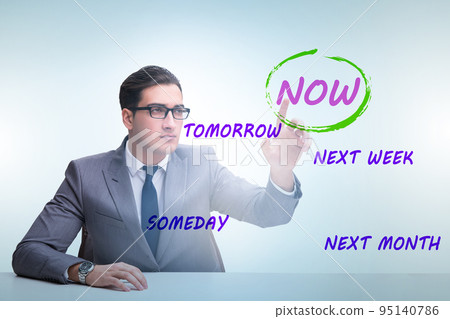 Concept of procrastination with now or later 95140786