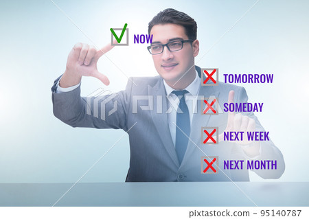 Concept of procrastination with now or later 95140787