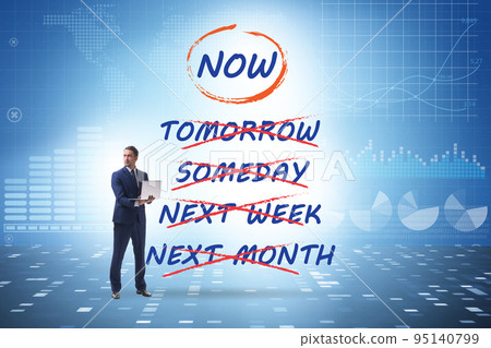Concept of procrastination with now or later 95140799