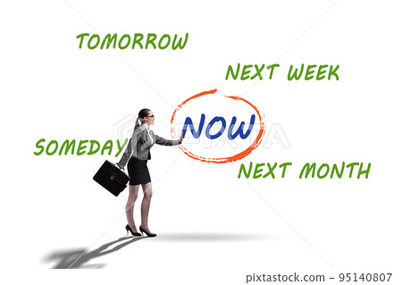 Concept of procrastination with now or later 95140807