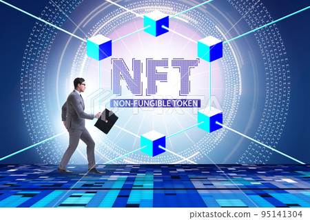 Businessman in NFT non fungible concept Businessman in NFT non fungible concept 95141304