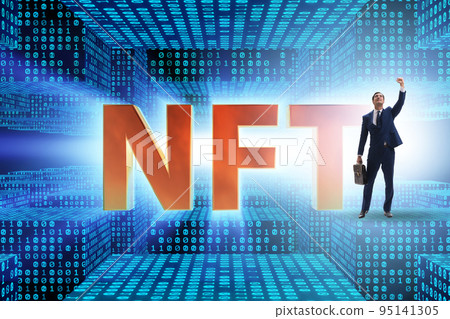 Businessman in NFT non fungible concept Businessman in NFT non fungible concept 95141305