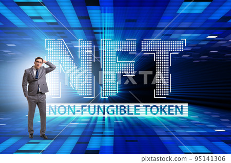 Businessman in NFT non fungible concept Businessman in NFT non fungible concept 95141306