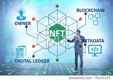 Businessman in NFT non fungible concept Businessman in NFT non fungible concept 95141335
