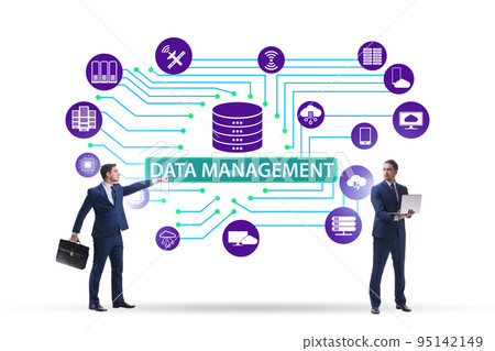 Businessman in data management concept Businessman in data management concept 95142149