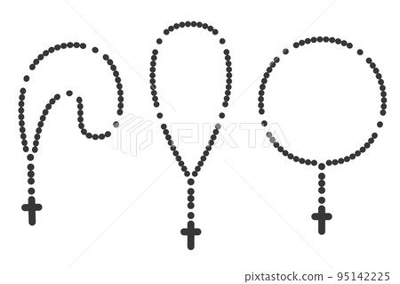 Rosary beads silhouettes set. Prayer jewellery for meditation. Catholic chaplet with a cross. Religion symbol. Vector illustration. 95142225