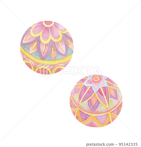 Illustration of a Japanese pattern ball drawn by watercolor 95142335