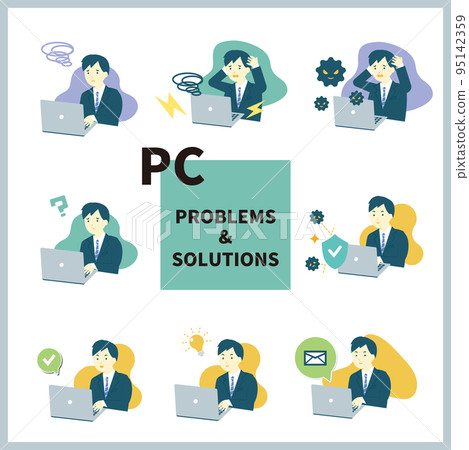 A set of men using a computer / Trouble / Solving / PC / Internet / 95142359