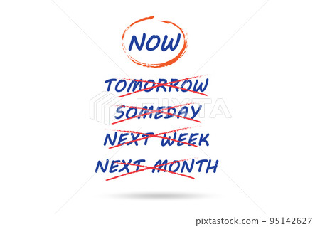 Concept of procrastination with now or later Concept of procrastination with now or later 95142627