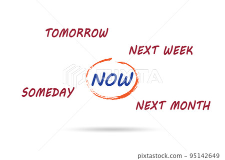 Concept of procrastination with now or later 95142649