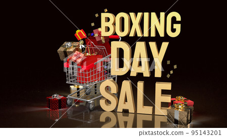 The gift box  and gold text Boxing Day for shopping concept 3d rendering 95143201