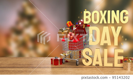 The gift box  and gold text Boxing Day for shopping concept 3d rendering 95143202