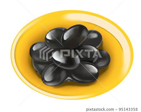 A hand-drawn illustration of a realistic taste of boiled black soybeans 95143358