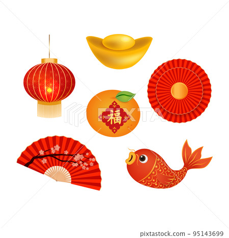 Chinese decoration element set. Chinese character means blessing 95143699