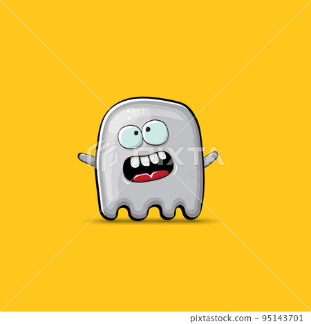 Funny cute smiling grey ghost monster isolated on orange background. Ghost cartoon character and cute emoji. Halloween spirit element. Funny cute smiling grey ghost monster isolated on orange background. Ghost cartoon character and cute emoji. Halloween spirit element. 95143701