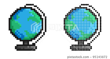 Pixel icon. Planet earth model globe for training. Studying geography at school. Simple retro game vector isolated on white background Pixel icon. Planet earth model globe for training. Studying geography at school. Simple retro game vector isolated on white background 95143872