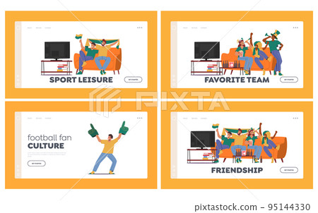 Football Fans Landing Page Template Set. Group of Happy People Cheering for their Favorite Team Vector Illustration Football Fans Landing Page Template Set. Group of Happy People Cheering for their Favorite Team Vector Illustration 95144330