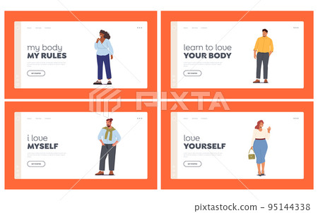 Diverse Plus Size Modern Men and Women Landing Page Template Set. Body Positive Happy People In Trendy Outfits Diverse Plus Size Modern Men and Women Landing Page Template Set. Body Positive Happy People In Trendy Outfits 95144338