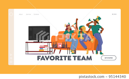 Favorite Team Landing Page Template. Football Fans Cheer and Watching Match Sit on Couch at Home. Excited Friends Group Favorite Team Landing Page Template. Football Fans Cheer and Watching Match Sit on Couch at Home. Excited Friends Group 95144340
