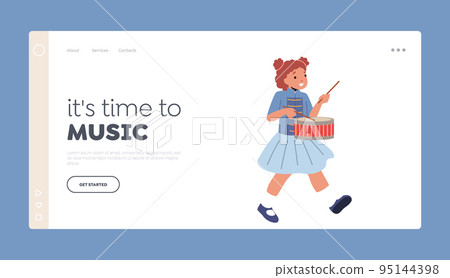 School Orchestra Landing Page Template. Victory Parade Celebration, Musician Girl Character Walking with March 95144398